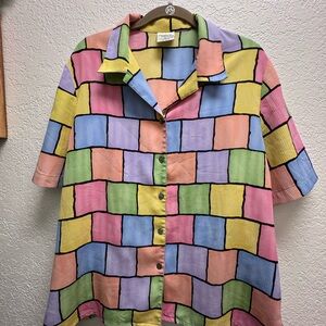 Vintage Allison Daley Pastel Color Block Button Up Shirt